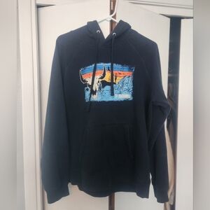 Navy Blue Graphic Hoodie with Skull Design